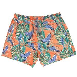 John Frank Large Orange Parrot Tropical Print Swim‎ Trunks Elastic Waistband